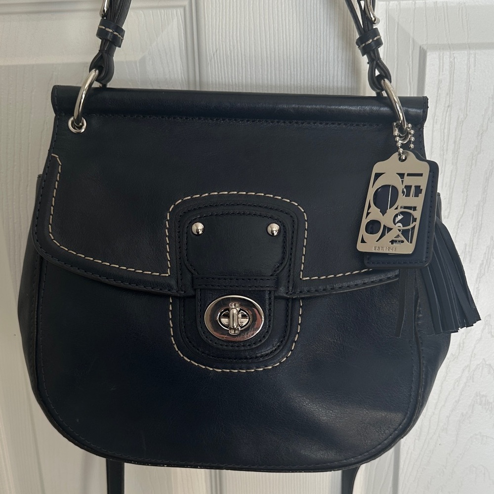 Coach Navy Willis Leather Bag with Legacy Lining Silvertone hardware (19132)